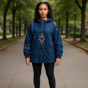 Kaelin Aztec Anorak,‎ Size 10, Black Embroidered Lightweight Track Jacket